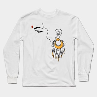 Abstract Indian Girl With Bindi And Gold Earring Line Art Long Sleeve T-Shirt